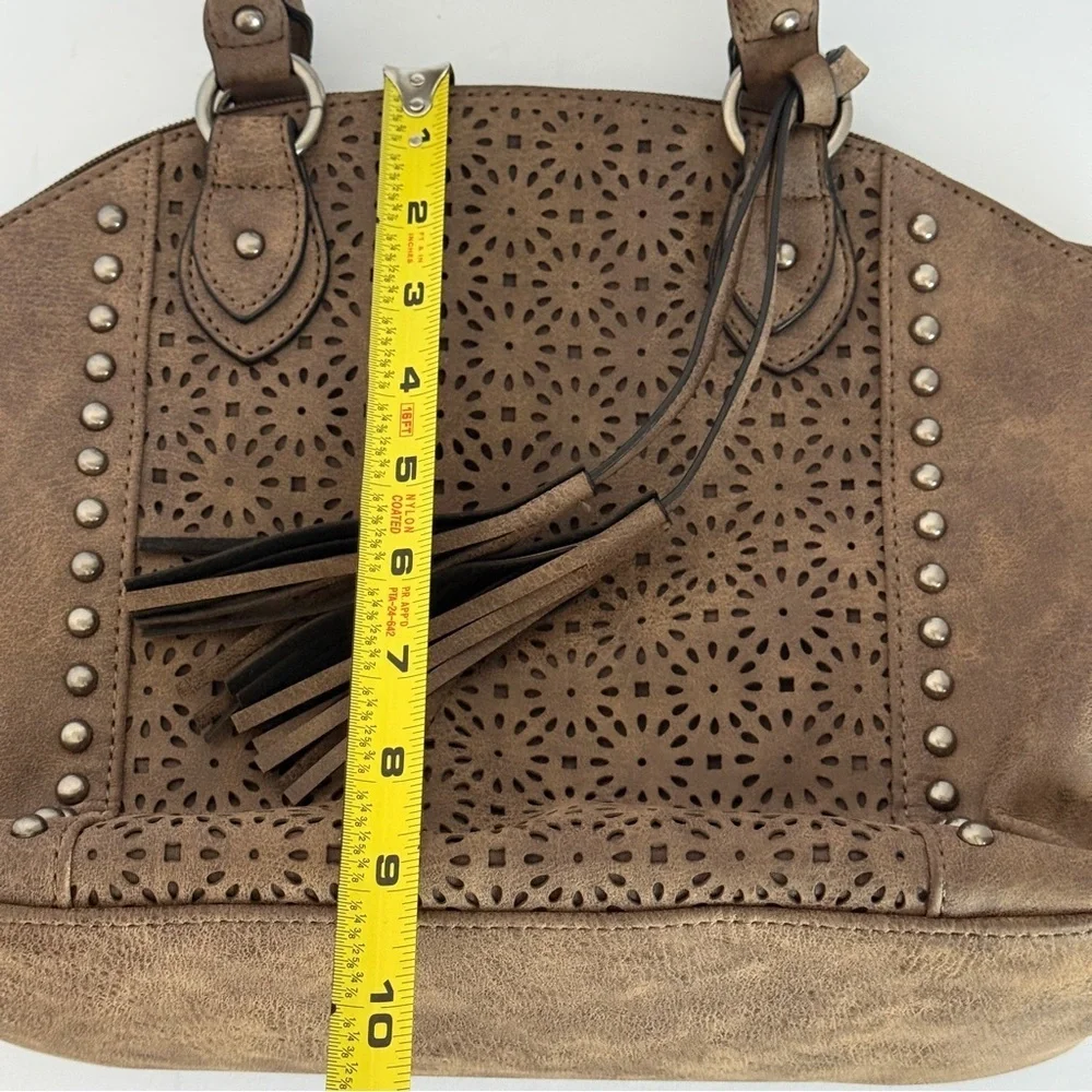 Bueno Satchel Crossbody Bag Brown Studded Purse Shoulder Bag